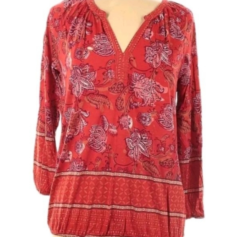 𝅺LUCY BRAND Floral Long Sleeve Blouse, M - Fun In The Sun - Picture 2 of 4